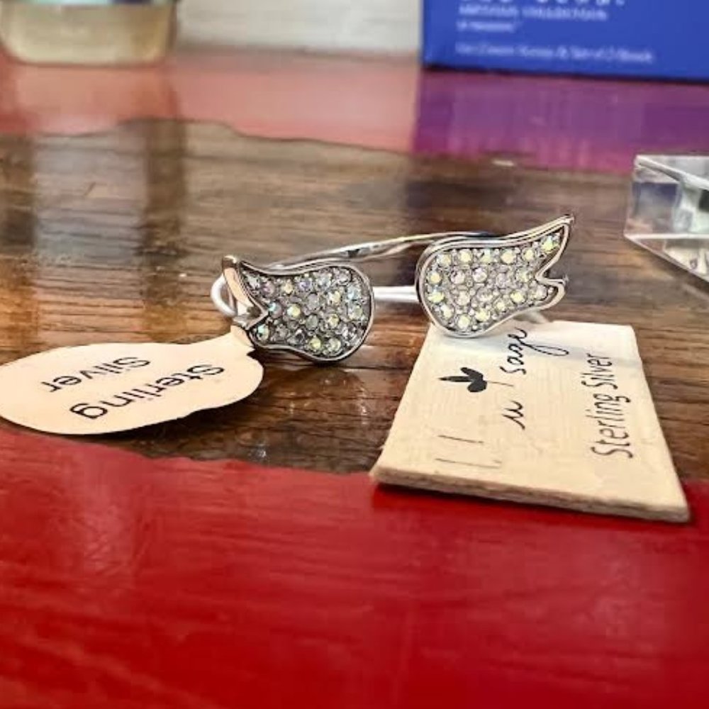 NWT Bleu Sage Sterling Sliver and Crystal Angel Wings Ring - Size 8